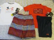 NEW Boys Under Armour 4Pc Patriotic OUTFIT UPF50Tee+2 Shorts+Red Tee 7 FREE SHIP