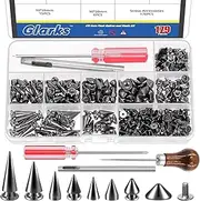 Glarks 355pcs Gun Punk Spikes and Studs Kit, 7 Sizes Zinc Alloy Cone Spike and Stud Rivet, Metal Leather Tree Spikes Studs with Scratch Awl Screwdriver Punch for Punk Clothing Jacket Shoes Wallet