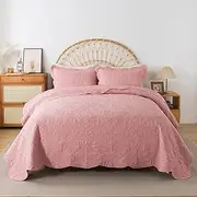 HoneiLife Quilt Sets King Size - 3 Pieces Microfiber Quilt Set Lightweight Bedspreads Reversible Coverlets Rustic Bed Cover King Quilt Bedding Set All Season Quilts-Pink