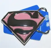 SUPERGIRL SUPERMAN DC COMICS SUPERHERO Pink Silver Shield Logo BELT BUCKLE New