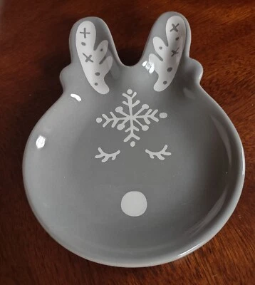 Temp-tations Reindeer Dark Gray & White Seasonal Figural Spoon Rest Dish w Box@