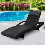 Outdoor Sun Lounge Furniture Wicker Day Bed (Black)