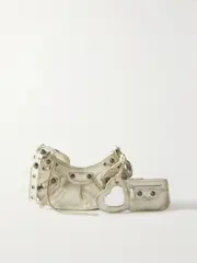 [Balenciaga] Balenciaga - Le Cagole Xs Studded Distressed Cracked-leather Shoulder Bag - White - One size One size White