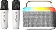 Double Wheat Portable Bluetooth Speaker Microphone Set,Colorful Light Bluetooth Speaker with Home Karaoke Machine with Two Microphones