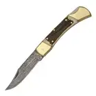 Rite Edge Damascus Filework Folding Hunter Knife | Damascus Steel Clip Blade Wit