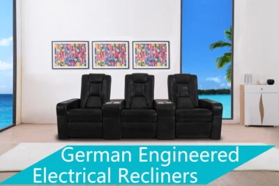 Electric 3 Seater Leather Home Theatre Recliner Lounge Media Room Cinema Chairs