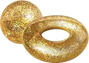 2pc Land & Sea Bling Inflatable Swimming Pool Ring/Ball Set Water Float Gold