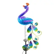 Peacock Patterned Solar Rain Gauge with LED Lights for Yard Measurement