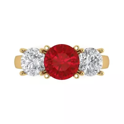 3.25Ct Round Cut Ruby VVS1 Solid 14K/18K Gold Engagement Promise Statement Ring
