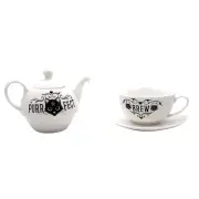 Alchemy Purrfect Brew Tea Pot, Saucer and Tea Cup Set, Gothic Kitchen Servewa...