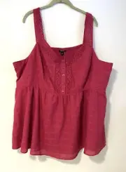 Torrid 100% Cotton Babydoll Windowpane Button Front Tank Top Size 4-Red Bud
