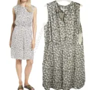 Nordstrom Collection silk lining ivory sleeveless dress leaf print Size XLarge