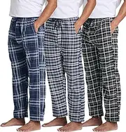 [Real Essentials] 3 Pack:Men's Cotton Super Soft Flannel Plaid Pajama Pants/Lounge PJ Bottoms Sleepwear Pockets,ST