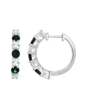 Silver Lab-Grown Diamond & Gemstone Hoops