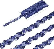 uxcell 5 Yard Sequins Beaded Lace Trim 0.6 Inch Wave Sequin Braid Trim Strip Paillette Ribbon for Crafts, Embellishments, DIY Sewing Costume, Dark Blue