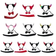 Women Devil Horn Headband Devil Tail Devil Cosplays Costume Sets Bow Necklace