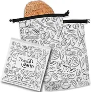 [Think4Earth] 2 Packs Bread Bags, Bread Bags for Homemade Bread Loaf, Freezer Bread Storage Bag, Bread Container, Reusable Food Storage Bag, Large Bread Bags for Homemade Bread with Double Lining. (White)