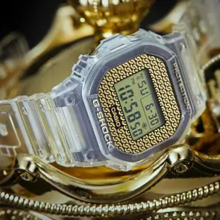 【CASIO 卡西歐】G-SHOCK 經典方形 嘻哈街頭 替換錶帶禮盒組 金X黑 DWE-5600HG-1_43.8mm