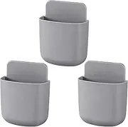 3 Pcs Remote Control Holder Wall Mounted Grey Self-adhesive Storage Box Wall Phone Holder Universal Remote Control Holder Wall-Mounted Sundries Organizer for Pencil Toothbrush Phone Charging Container