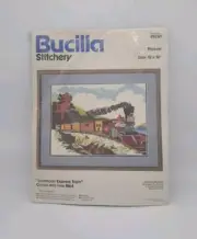 Vintage Bucilla Train Currier & Ives Crewel Embroidery Kit Needlework