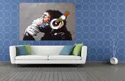Framed Canvas Street Art Print DJ Monkey chimp ape Painting wall decor