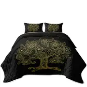 Golden Tree Drawing over Black Coverlet