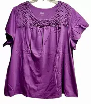 Only Necessities Top Plus Size 3X Purple Short Flutter Sleeve Braided Neckline