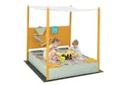 Costway Sandbox Beach Seat Toy Outdoor Wooden Sandpit w/Removable Canopy Natural
