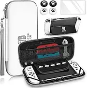 Carrying Case for Nintendo Switch & Switch OLED,Compact and Portable Storage Set with Tempered Film, Switch OLED Crystal case, Thumb Grip Accessories