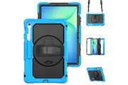 Samsung Galaxy Tab S10 FE+ 13.1 inch 2025 Hand Strap Stand Case with Screen Protector & Shoulder Strap-SkyBlue Black