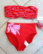 NEW Seafolly Bikini AU 10 Set Sail Red DD Tank Bra & FleurDeBloom Hi Waist Pant