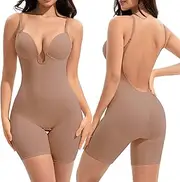 [Slimers] Backless Shapewear Tummy Control: Low Back Plunge Shapewear Bodysuit - Slimming Built-In Bra Full Body shaper Woman