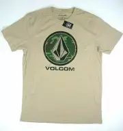 NEW Volcom Bronson Tee Cotton Crewneck Big Logo Tan Sand T-Shirt Men's Small