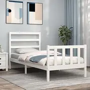 Solid Wood Pine Bed Frame White 90x190 cm - Wooden Slats, Queen Bedroom Furniture, Sturdy Bedframe Base, Metal Frame, Loft, Platform Bed