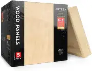 Wood Canvas Boards, 8 x 8 Inches, Pack of 5, Birch Wood, Wooden Panels for Ac...