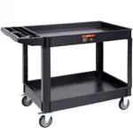 VEVOR Utility Service Cart, 2 Shelf 550LBS Heavy Duty Plastic Rolling Utility Cart with 360 Swivel Wheels (2 with Brakes), Large Lipped Shelf, Ergono