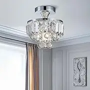 Bestier Modern Chrome Crystal Semi Flushmount Chandelier Lighting LED Ceiling Light Fixture Lamp for Dining Room Bathroom Bedroom Livingroom
