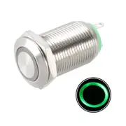 Latching Metal Push Button Switch 12mm Mounting Dia 1NO 3-6V Green LED Light