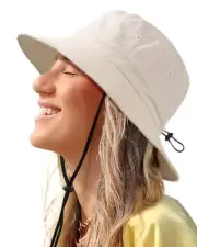 Waterproof Bucket Hat for Women Men Rain Hat UPF 50+ Wide One Size Light Beige