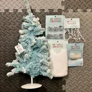 20” Blue Flocked Christmas Tree Mini Ornaments Garland Skirt Pinecone Snowflake