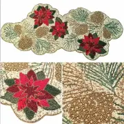 Cynthia Rowley Christmas Beaded Pinecone Poinsettia Runner Centerpiece Designer