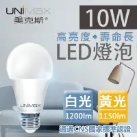 在飛比找Yahoo奇摩購物中心優惠-【美克斯UNIMAX】10W LED燈泡 球泡燈 E27 節