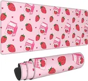 Strawberry Milk Gaming Mouse Pad, 31.5 x 11.8 Inch Large Mouse Pads for Desk, Keyboard Mouse Mat with Non-Slip Base for Home and Office
