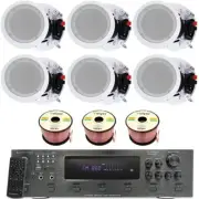 Home Stereo System- 6 Ch 6000W Bluetooth Amplifier, 6x 8" Ceiling Speakers, Wire