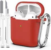 [R-fun] Compatible with AirPods 2nd Generation 2019,1st Gen 2016 Charging Case Cover,Soft Silicone Protective Case Compatible with Apple AirPods with Cleaner Kit & Keychain,Red