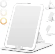 Auxmir Cosmetic Mirror with Lighting, Ultra Thin Makeup Mirror with 3 Light Colours, LED Mirror with Lighting, USB Rechargeable Table Mirror, Travel Mirror for Dressing Table, Travel, White