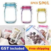 UPTO 10PC Reusable Mason Jar Bottles Bags Fresh Food Storage Snacks Zipper Pouch