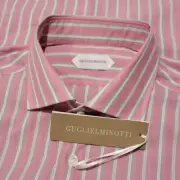 Guglielminotti NWT Dress Shirt Size 44 17.5 Light Red / Tan Stripes 100% Cotton