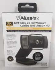Aluratek 2K HD Webcam with Dual Stereo Noise Cancelling Mics Auto Focus New