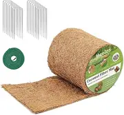 Heelos Thick Mulch Roll for Landscaping,120" x 6.5" Coconut Fiber Liner Mulch Mat with 16PCS U-Shaped Steel Stakes and Plant Ties Tape,Natural Coco Liner Pad Garden Edging Border Lawns Weed Barrier